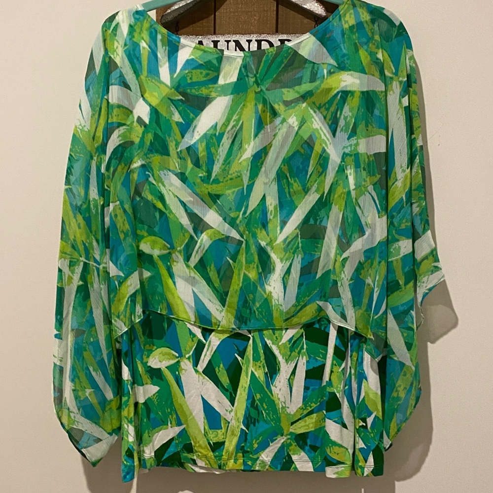 Ruby Rd. Green And Blue Leaf Print Blouse - image 3